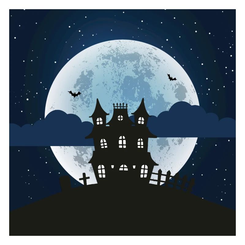 Haunted house with glowing full moon