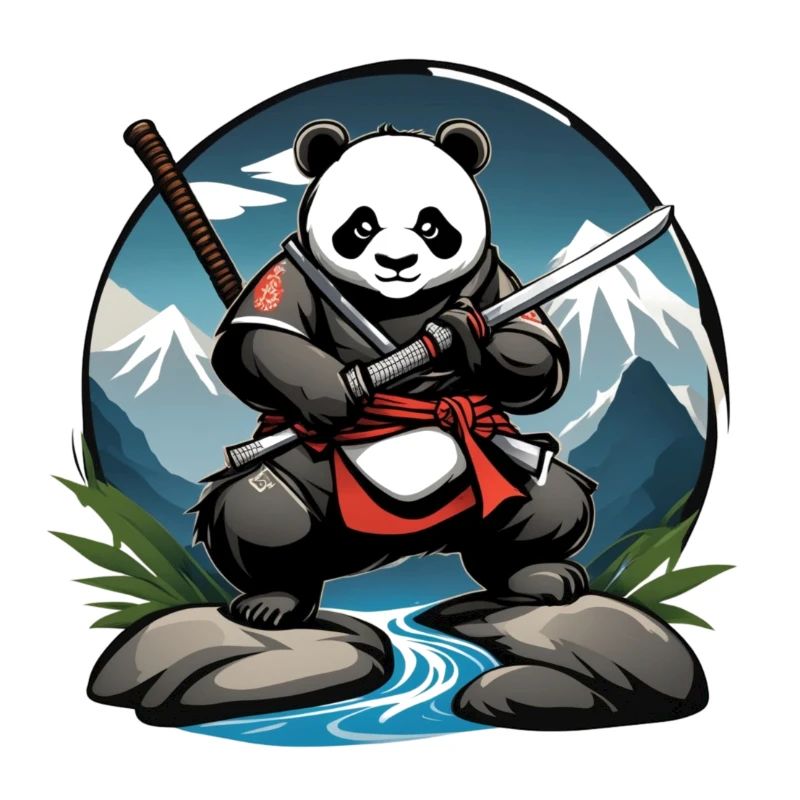 Panda Samouraï dans les Montagnes