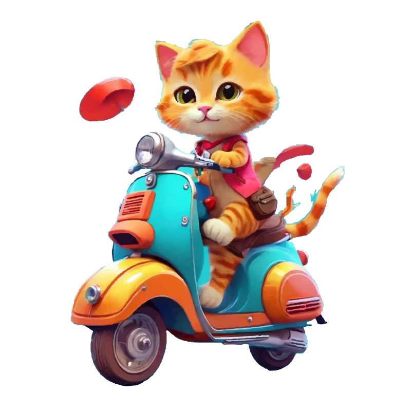 Cat Rides Scooter
