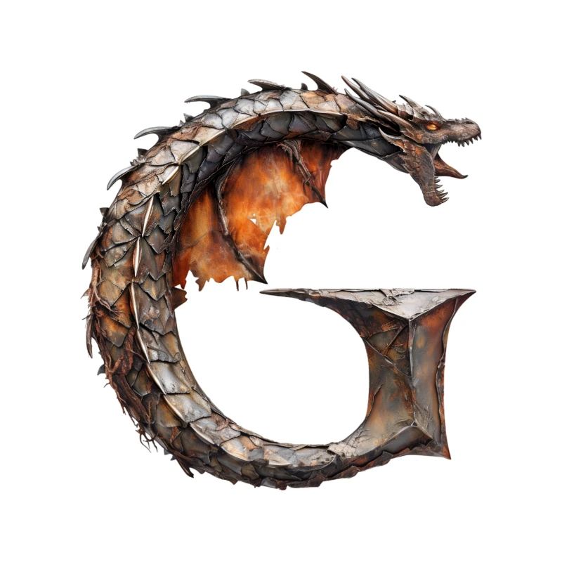 Lettre « G » en forme de dragon.
