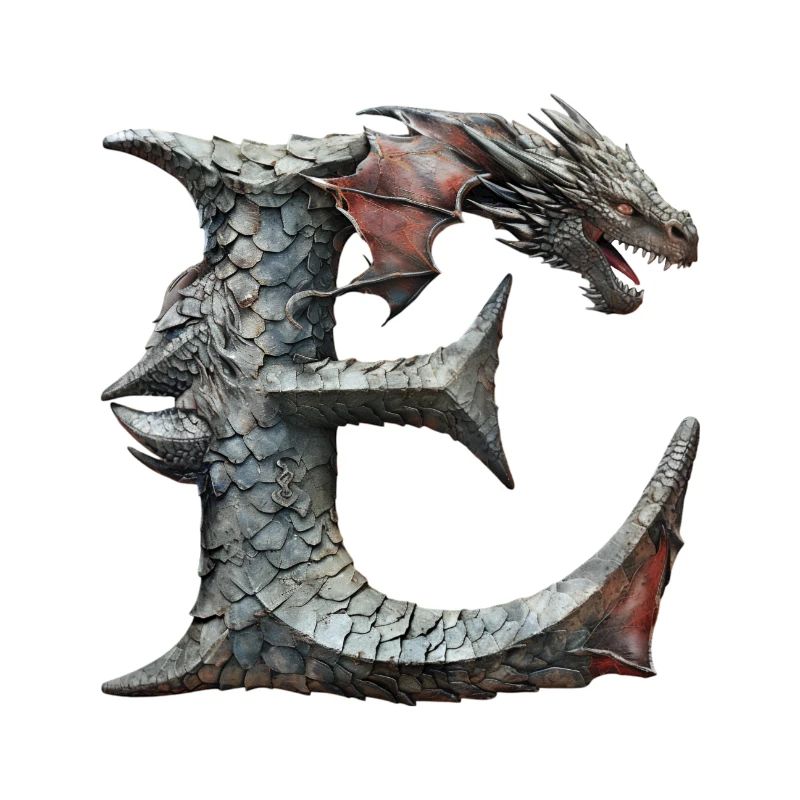 Lettre « E » en forme de dragon.
