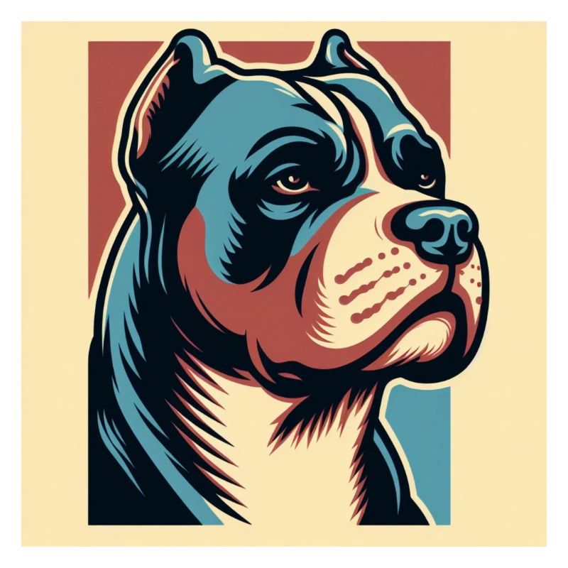 Powerful Pitbull Portrait in Risograph Vector