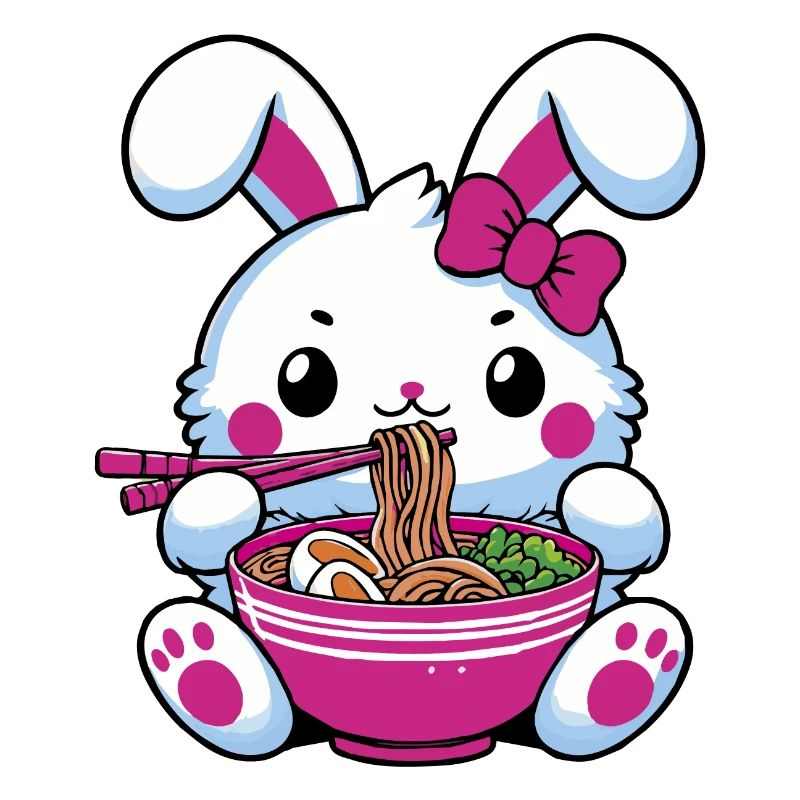 Lapin mignon kawaii mangeant des ramen