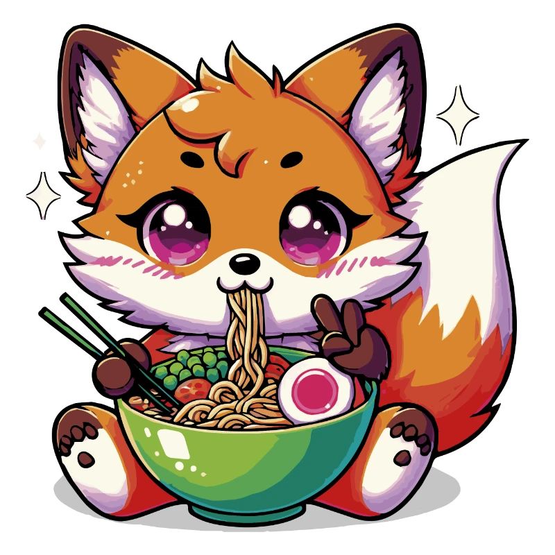 Cute Kawaii Fox eating Ramen 1