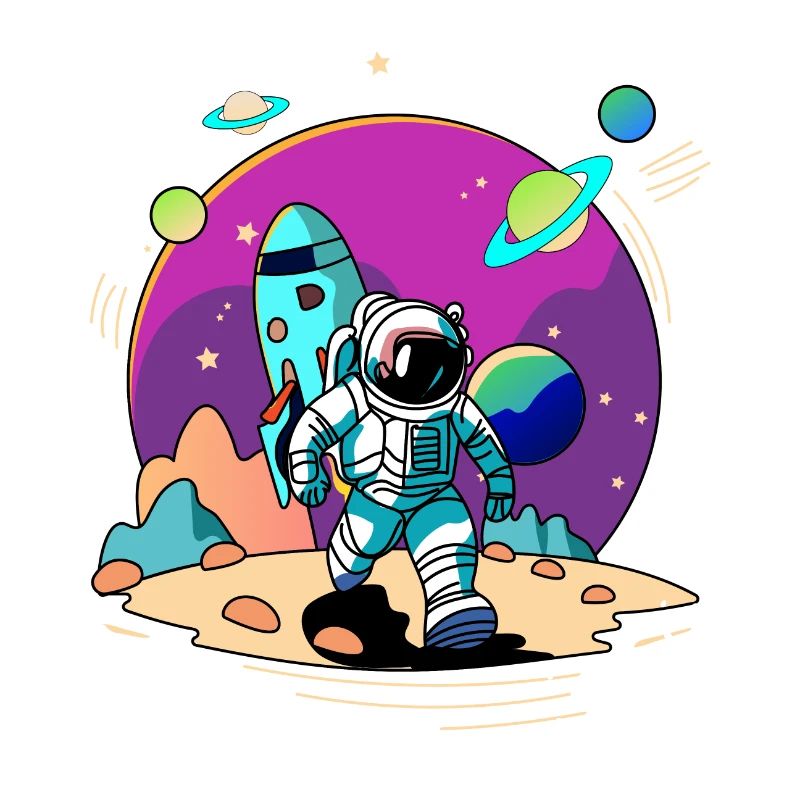 Astronaute de l’espace marchant dans une planète extraterrestre et une fusée