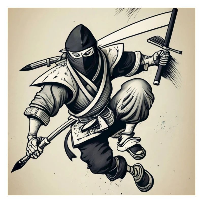 Ein Ninja mit schwarz-weißem Bleistift