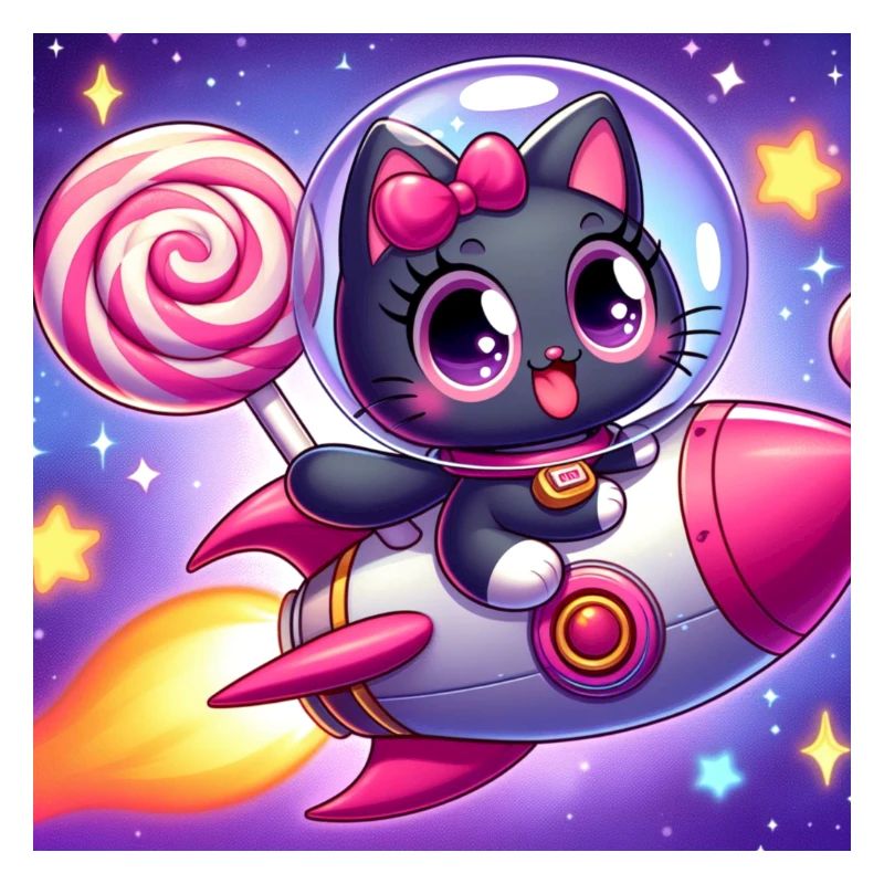 Space Kitty with lollipop and pink loop in space