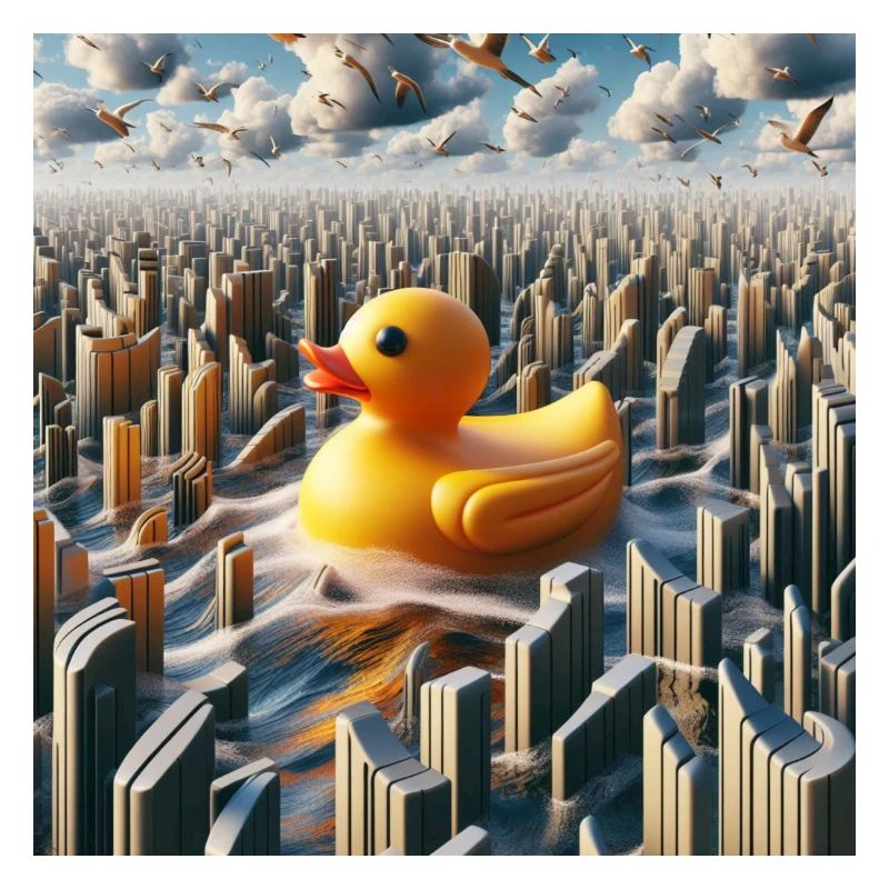 Bathing duck in a hyper-realistic fantasy world