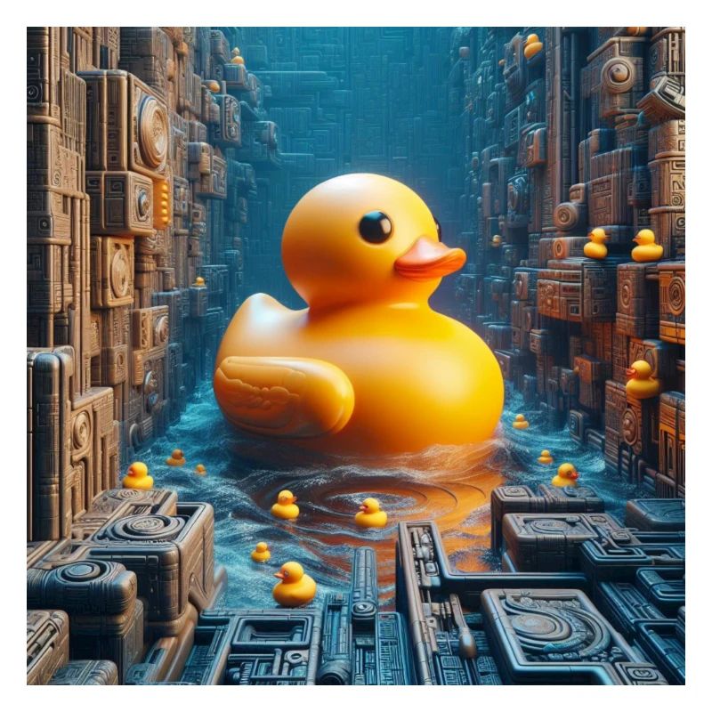 Yellow Bath Duck in Risograph Hyperrealism City