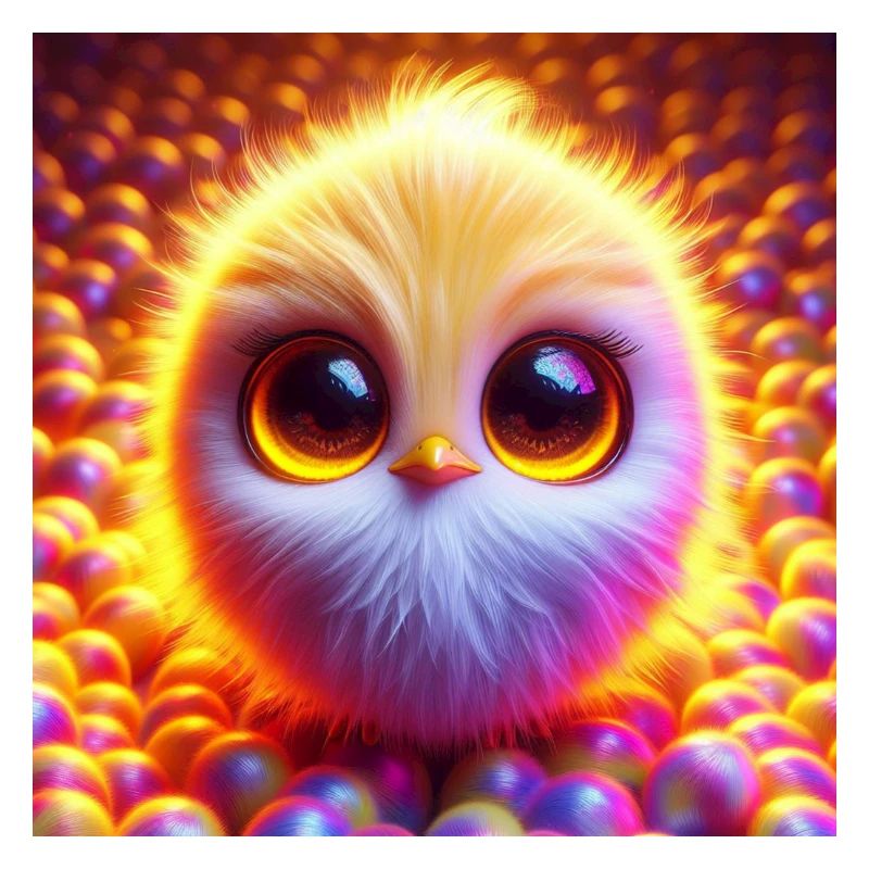 Chick 3D Hyperrealism in Red and Pastel Colors