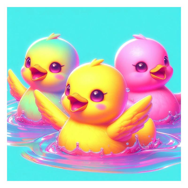 Rubber ducks in 3D hyperrealism and pastel