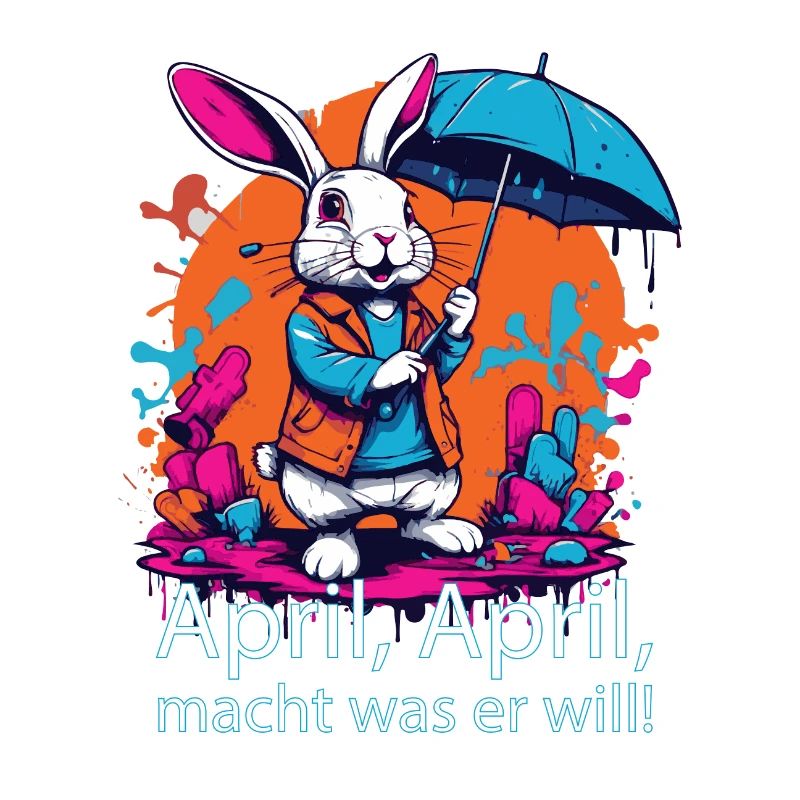 April, April, macht was er will Hase mit Schirm