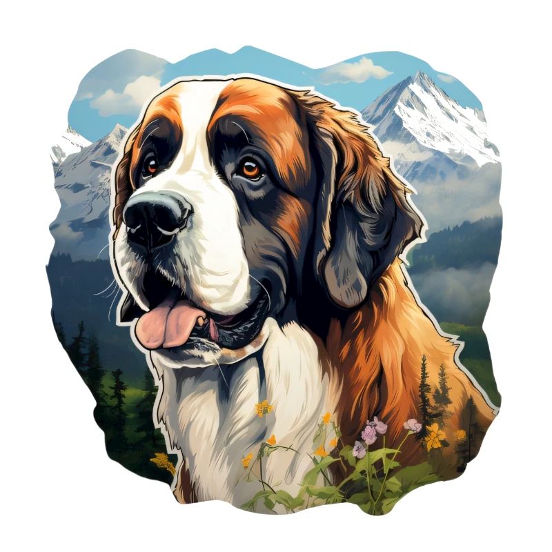 Saint-Bernard devant une toile de fond montagneuse