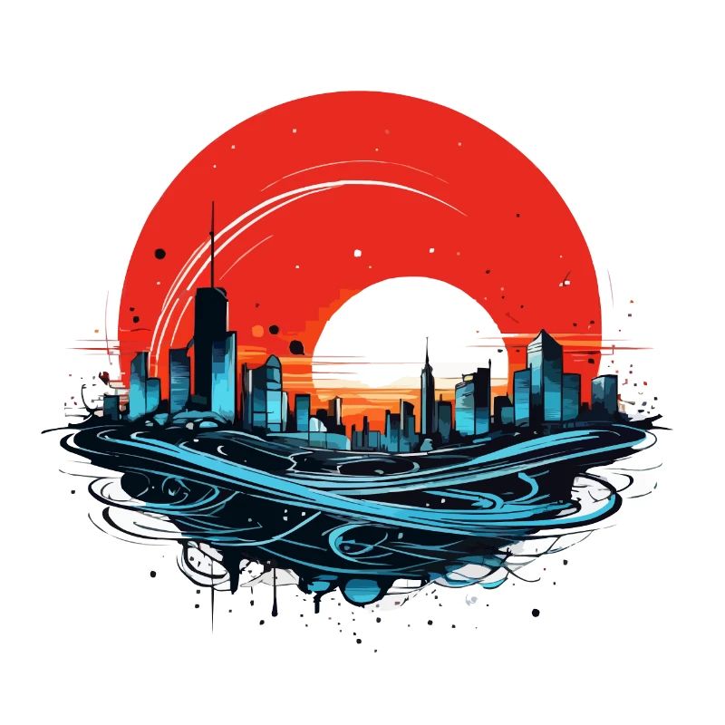 Tornade de la ville au clair de lune rouge bleu