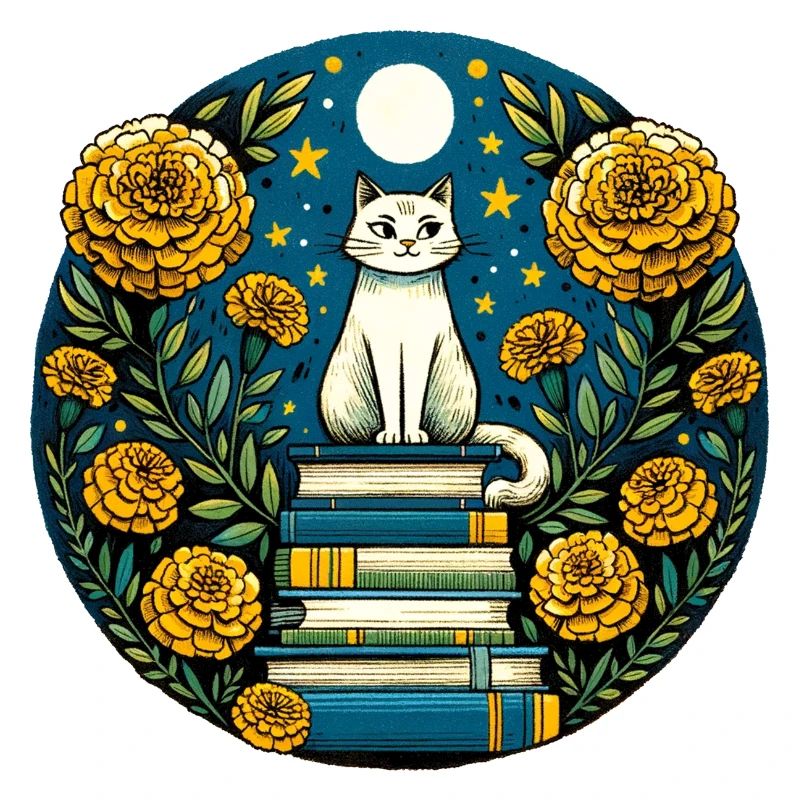 Buchsüchtige weiße Katze