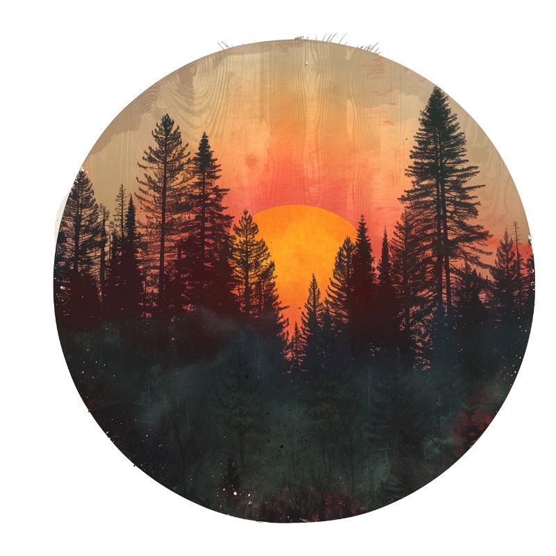 Sunset Forest Silhouette Outdoor Retro 80s Vibe 3
