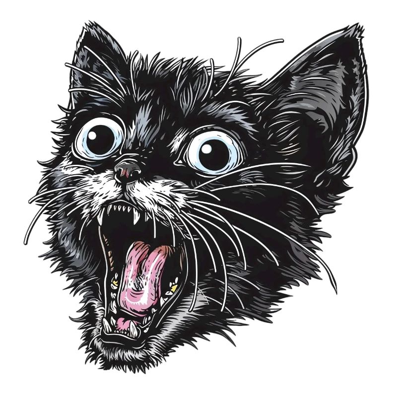 Chat noir surpris avec de grands yeux