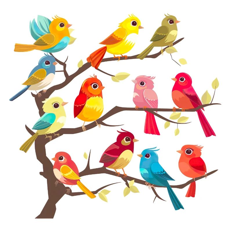 Oiseaux colorés sur les branches