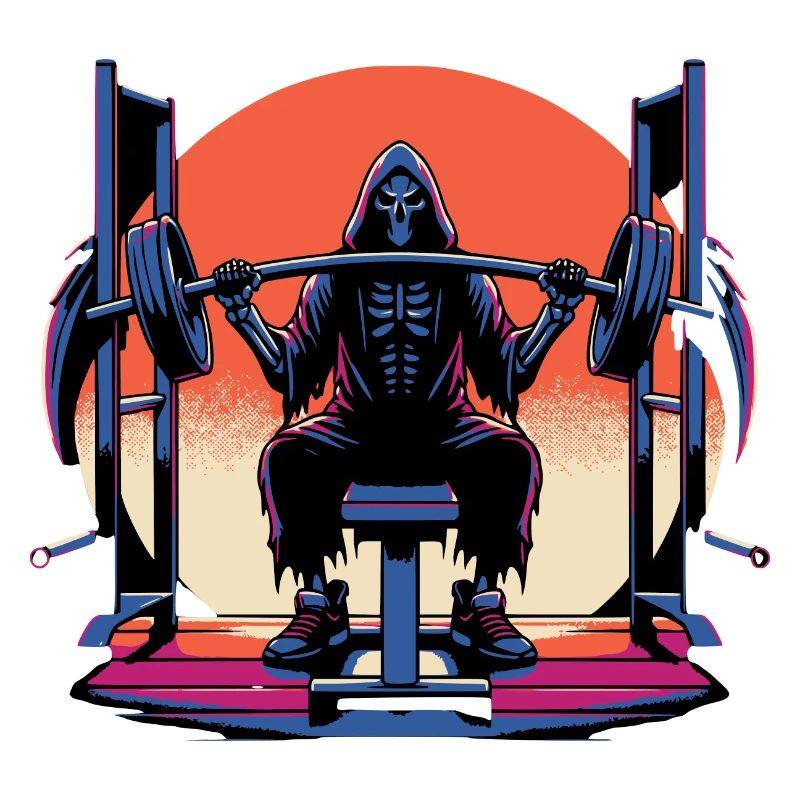 Grim Reaper does shoulder press weight training