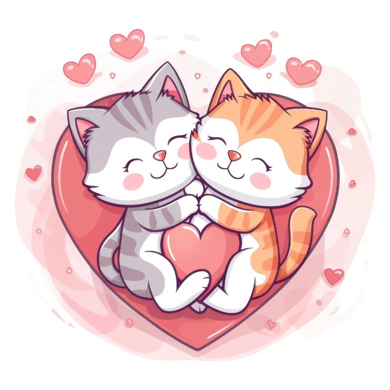 Two Cats Cuddle Inside Heart for Valentines Day