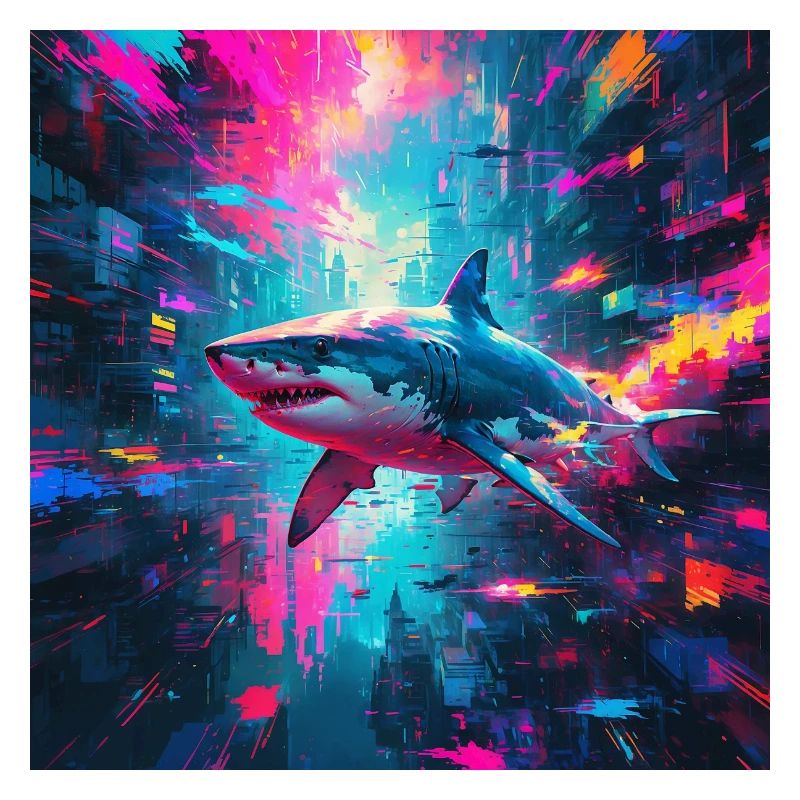 Grand requin blanc néon