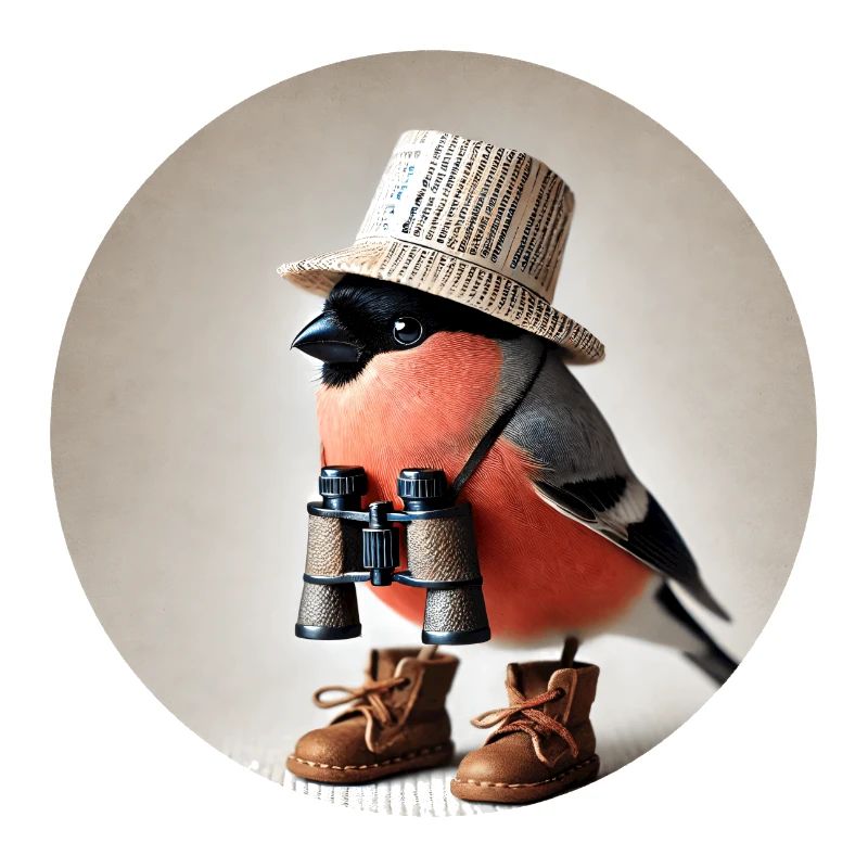 Bullfinch with binoculars
