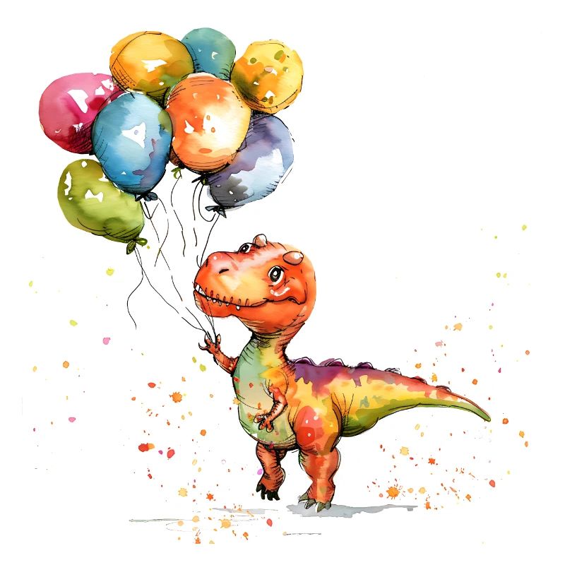 Saurier spielt mit Luftballon