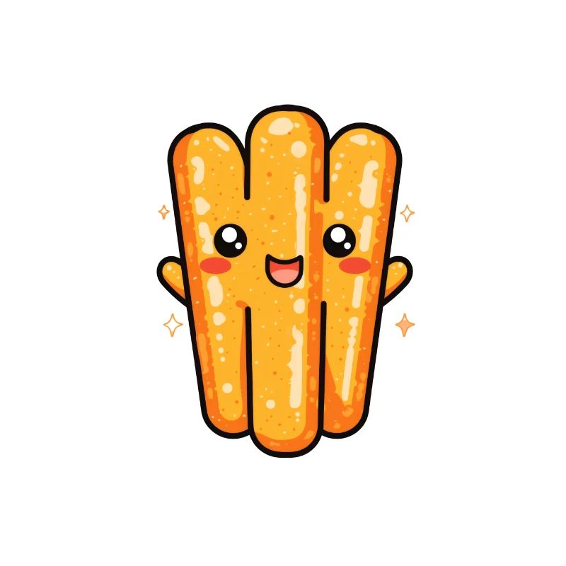 Bâtonnets de pomme de terre riante jaune doré dessin animé