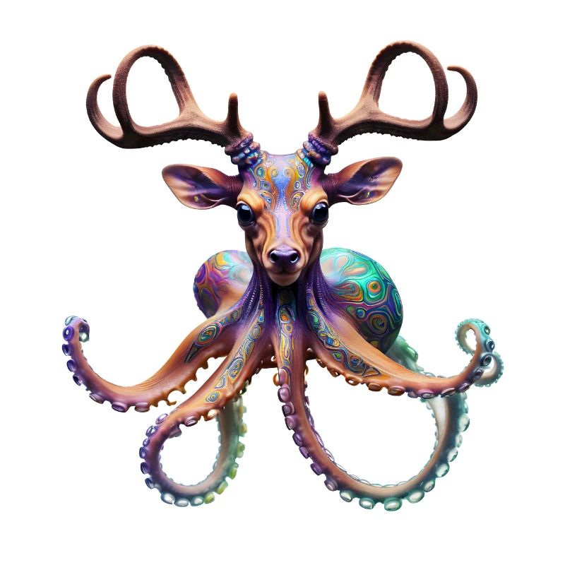 Psychedelischer Hirsch Oktopus mit Geweih