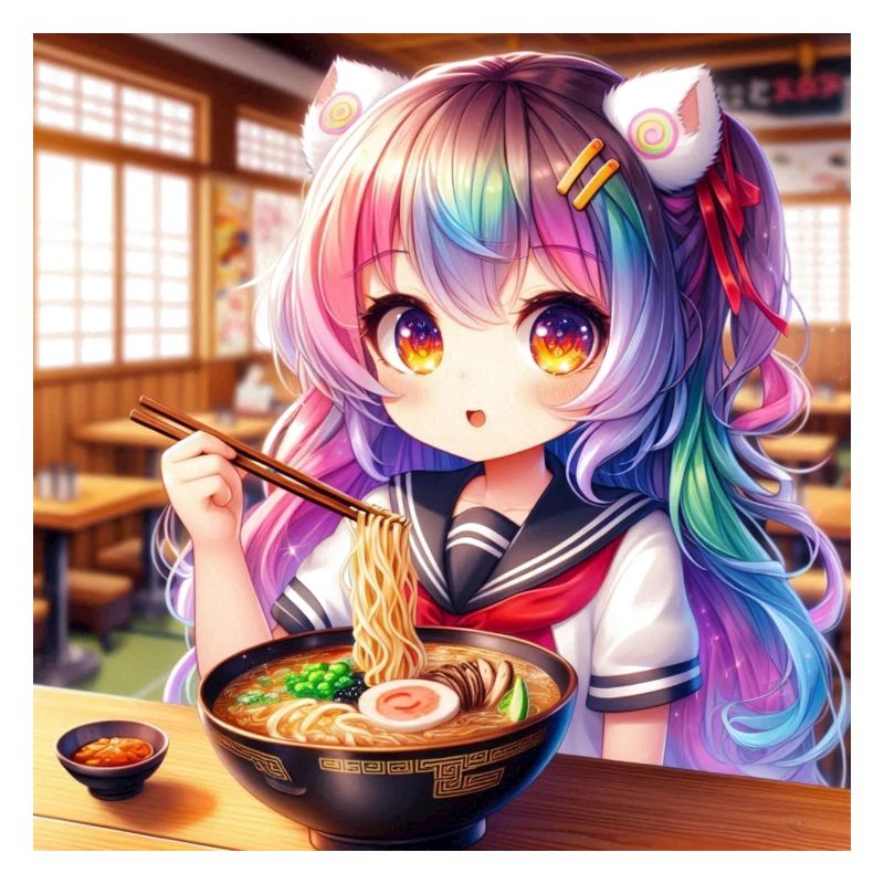 Fille d'animé japonais mangeant des ramen