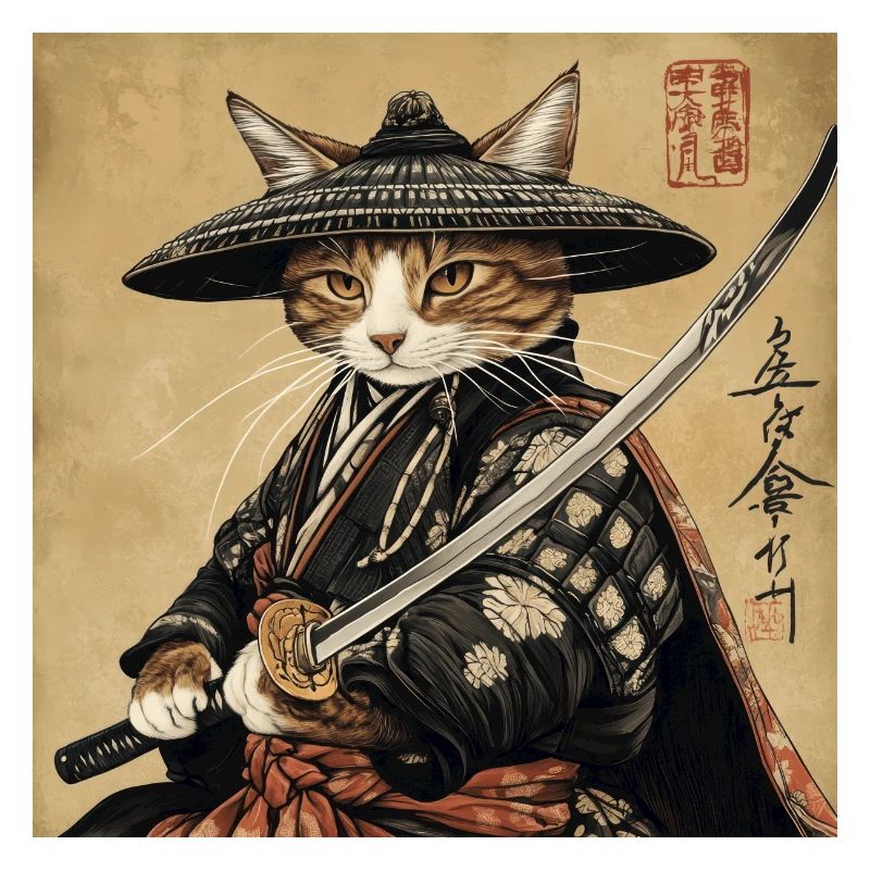 Cat Samurai Japan Ukiyo-E