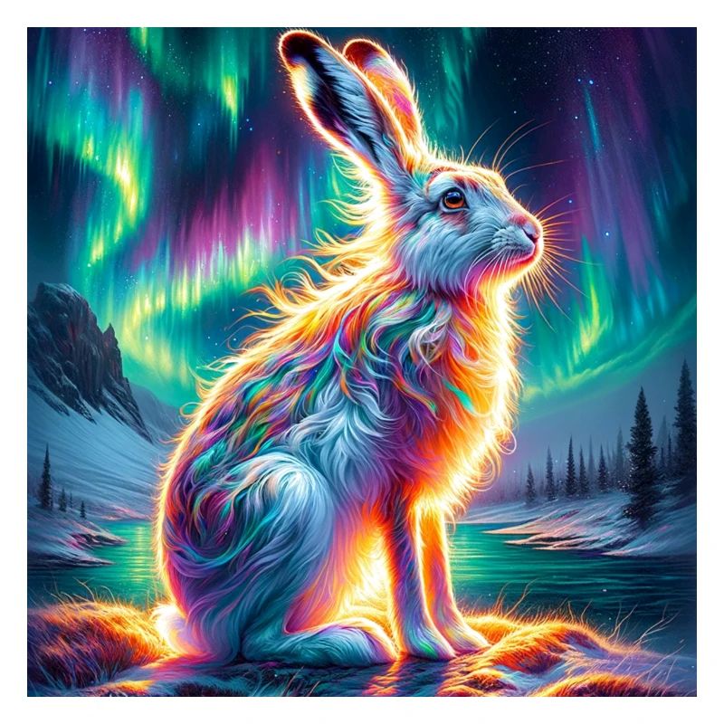 Mountain hare Aurora Borealis