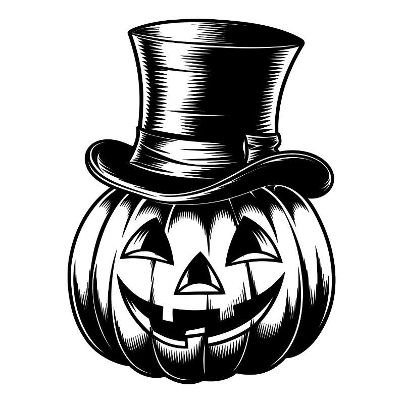 Halloween pumpkin with top hat line drawing