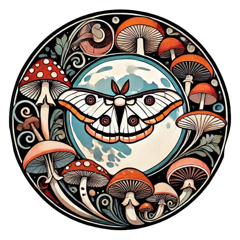 Luna Moth and Mushrooms