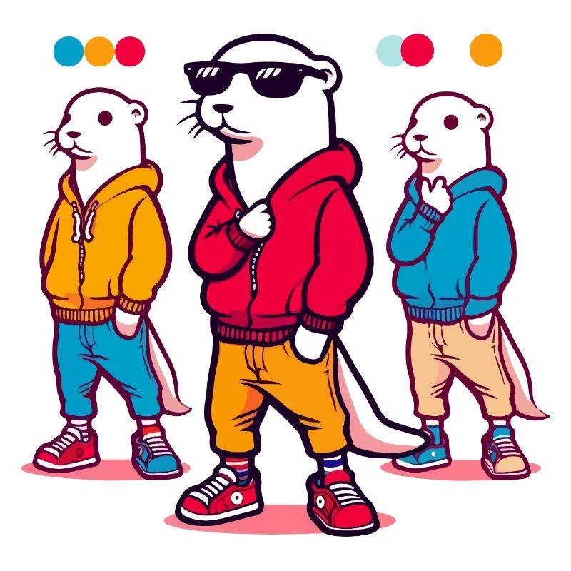 Bunte Otter-Figuren in Kapuzenpullis