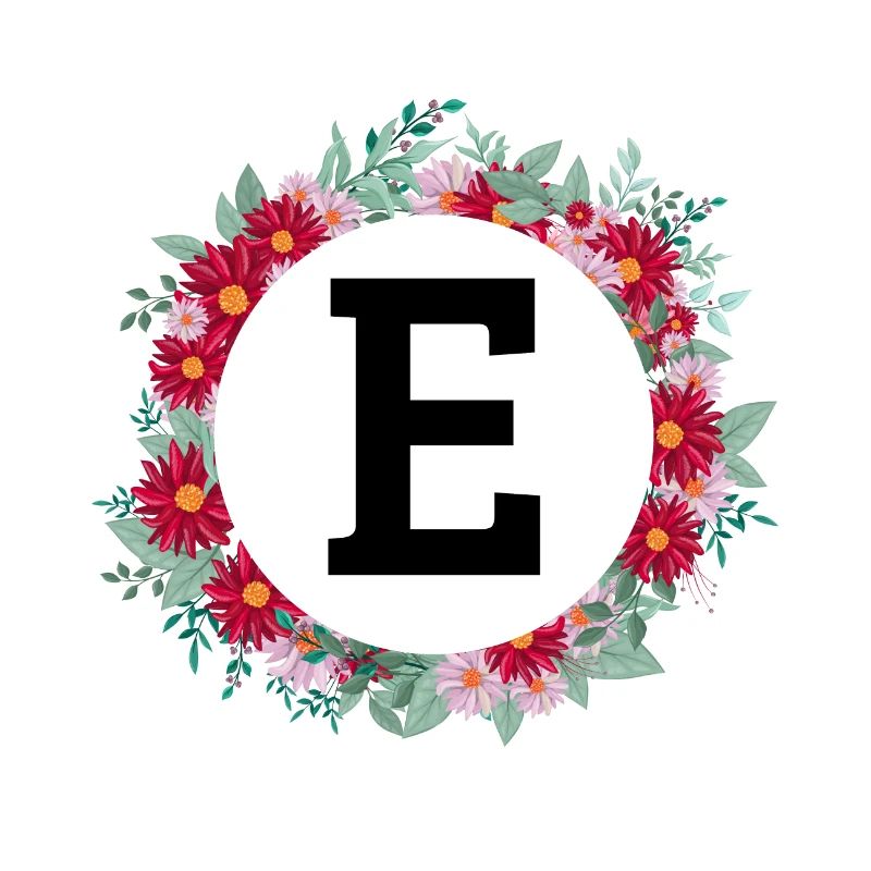 Letter e floral wreath