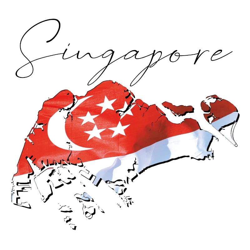 Drapeau de Singapour sur la carte de Singapour EN