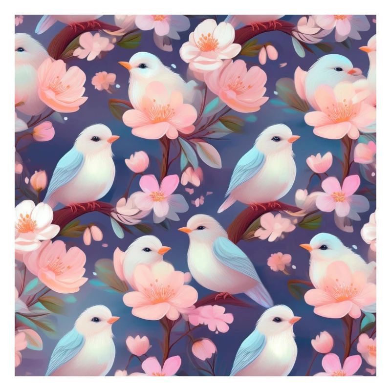 Oiseaux dans le cerisier en fleurs | Modèle sans couture