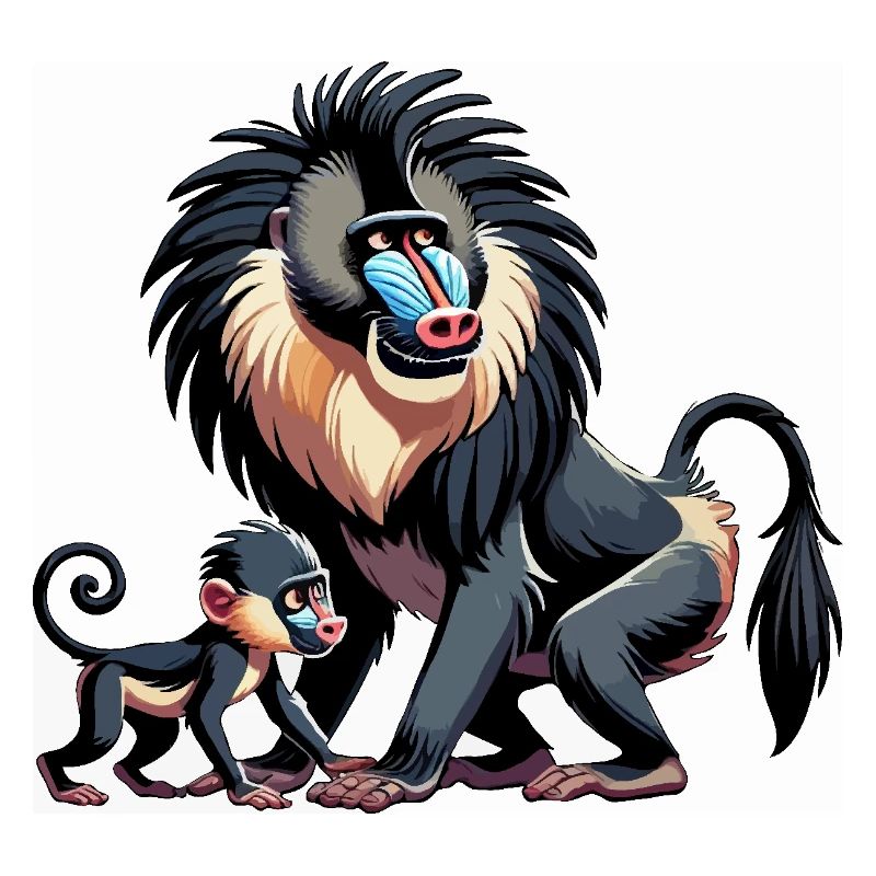 Mandrill mère et enfant