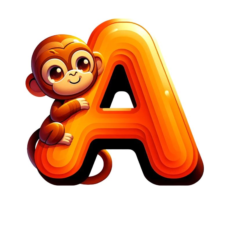 Cheerful monkey with glowing letter A