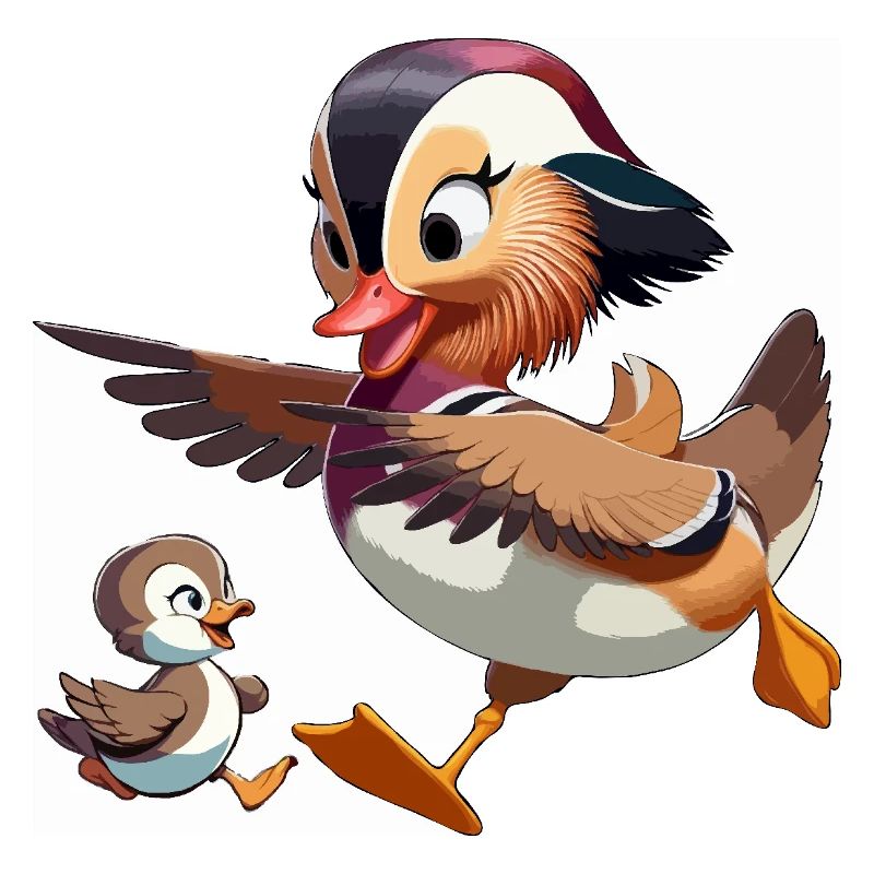 Mandarin duck with young
