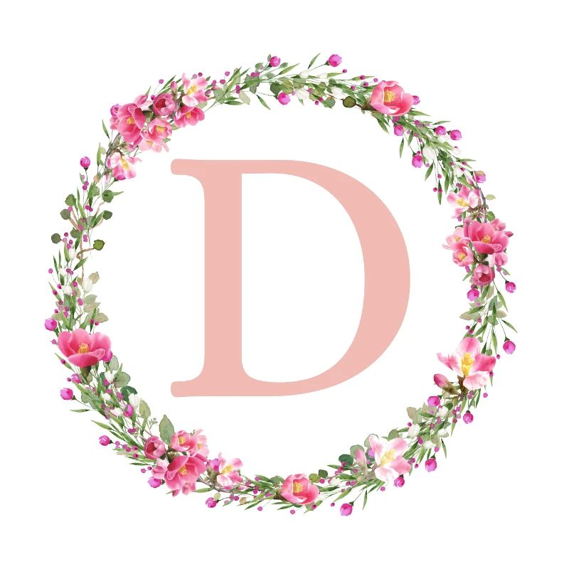 D Monogram, Flower Wreath, Personalizable