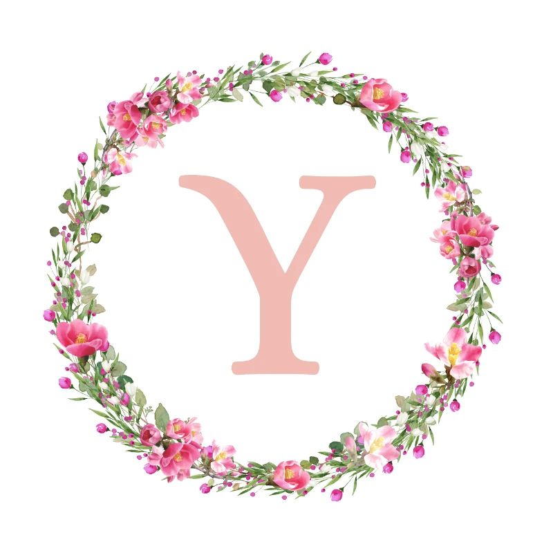 Y Monogram, Flower Wreath, Personalizable