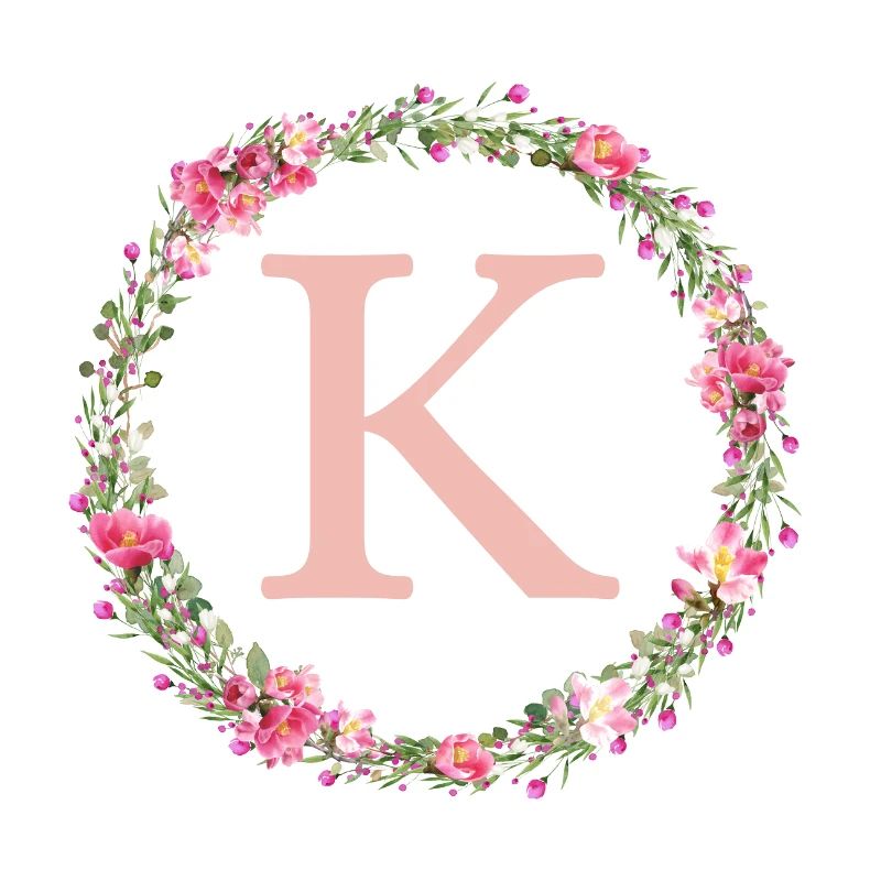 K Monogramm, Blumen-Kranz, personalisierbar
