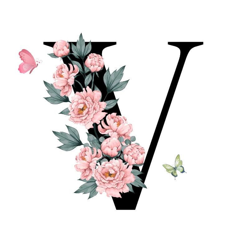 Lettre v fleurs rose