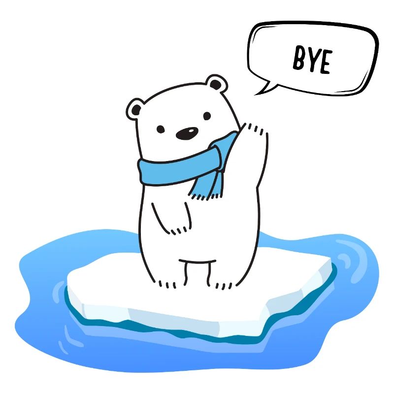 Kleiner Eisbär auf schmelzendem Eis - Bye