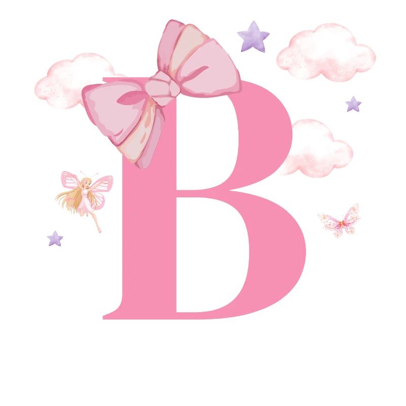 Lettre b rose nuages