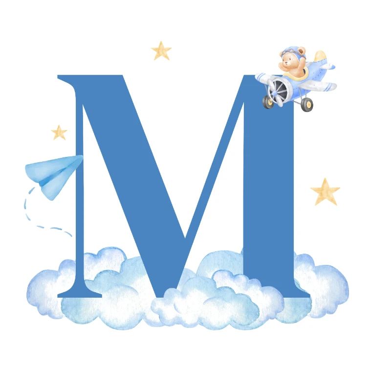 Letter M Blue Clouds Airplane Child