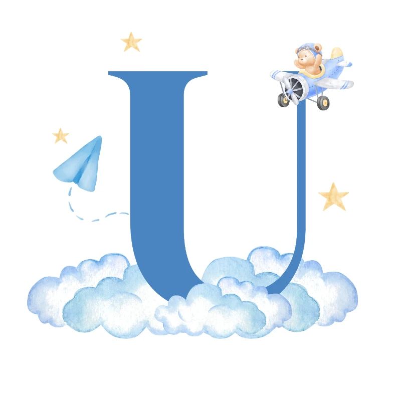 Letter u Blue Clouds Airplane Child