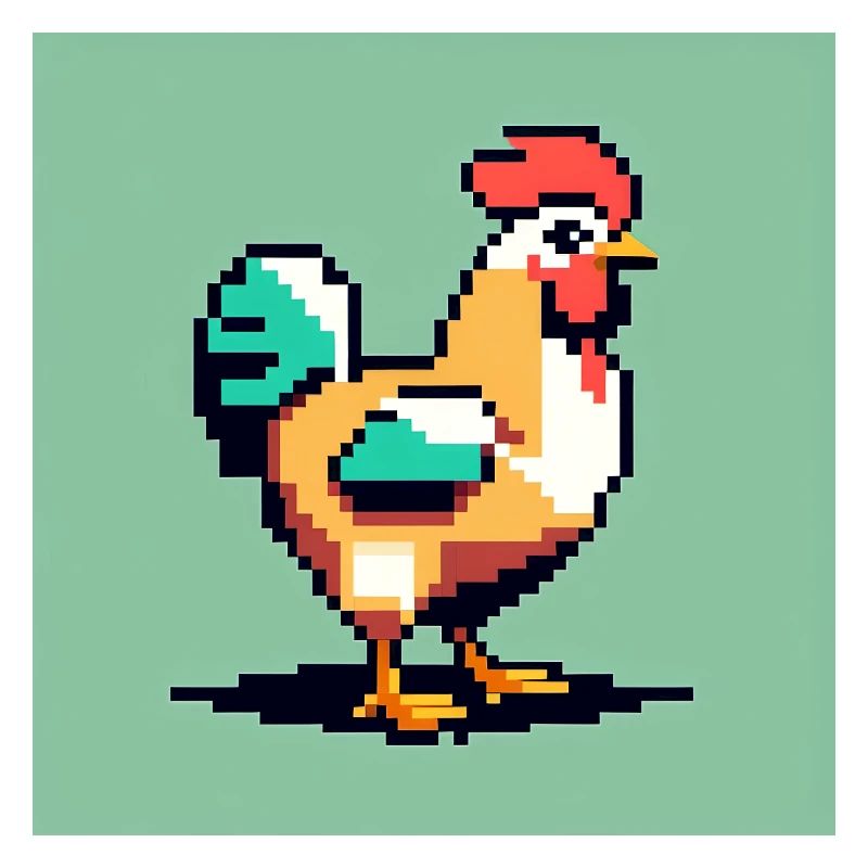 A naughty chicken in retro pixel art